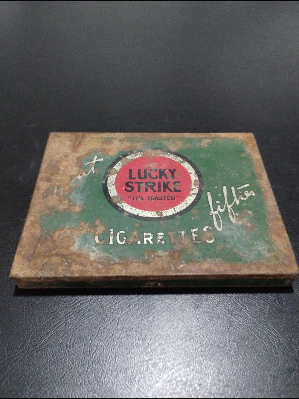 Vintage Green & Red Metal Tin -